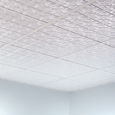 FASÄDE Traditional Style 1 Decorative Vinyl 2ft x 2ft Lay in Ceiling Panel in Matte White (5 Pack)