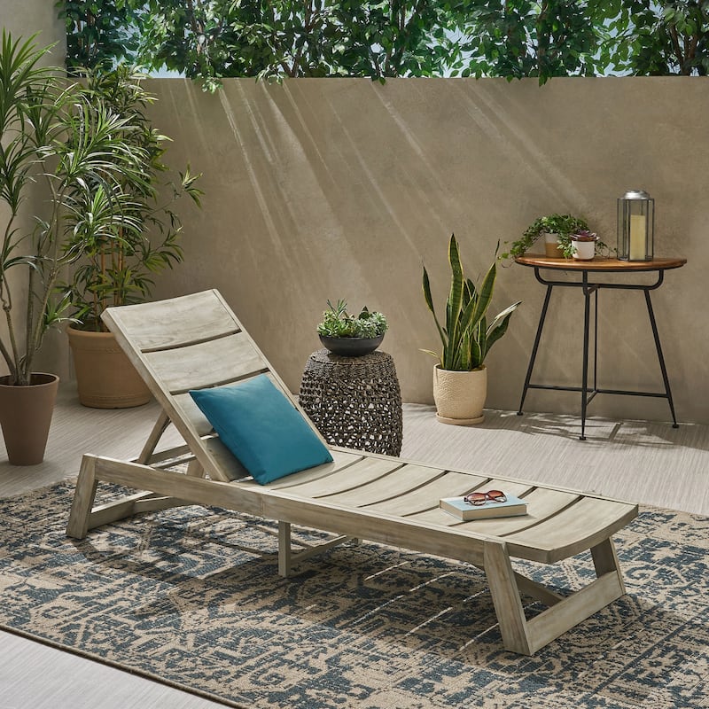 Adjustable Acacia Wood Chaise Lounge with Slat Paneling Outdoor