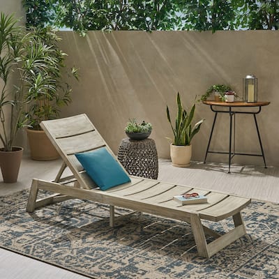 Adjustable Acacia Wood Chaise Lounge with Slat Paneling Outdoor