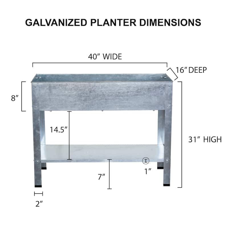 Galvanized Metal Elevated Garden Planter - 40"Lx16"Wx31"H