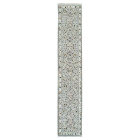 Shahbanu Rugs Light Blue Nain With All Over Flower Design 250 KPSI Hand Knotted Extra Soft Wool Runner Oriental Rug (2'6"x13'9")