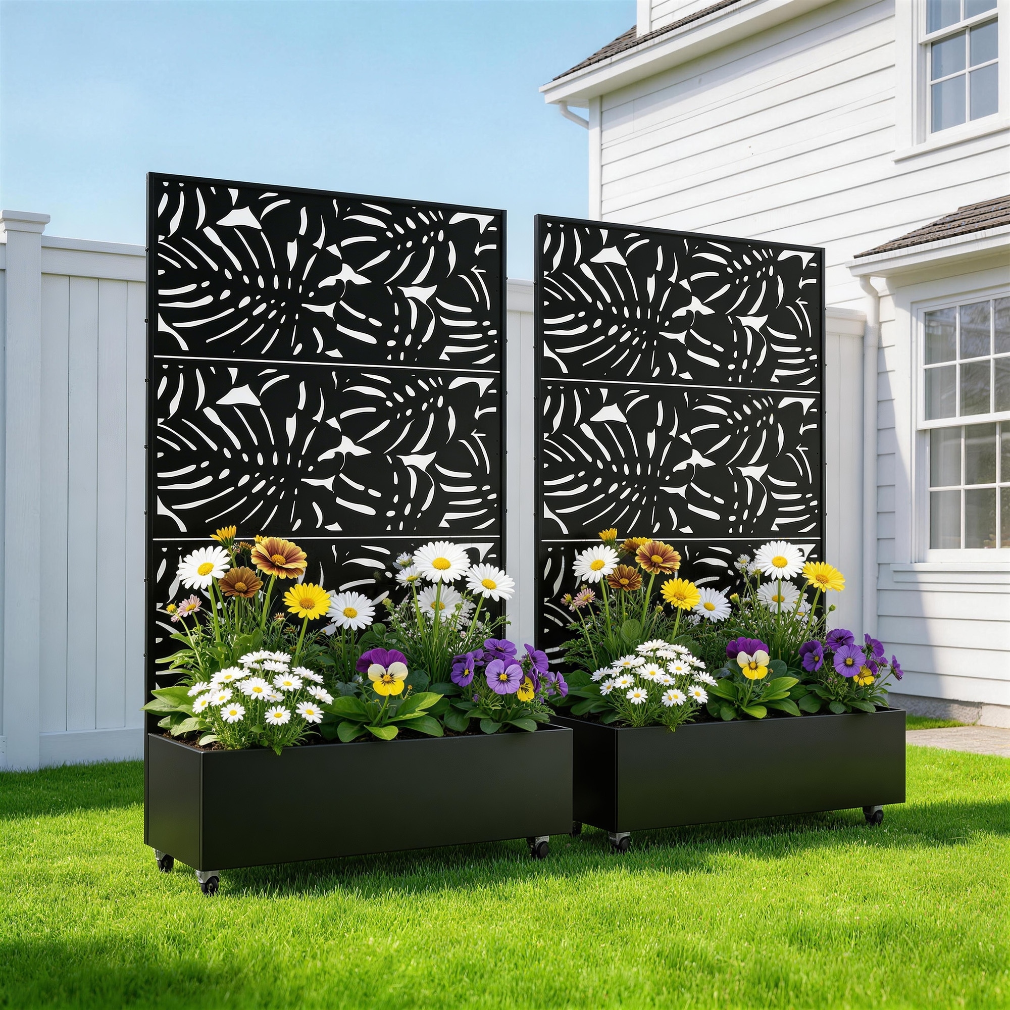 Metal Planter Boxes with Trellis for Climbing Plants Set of 2