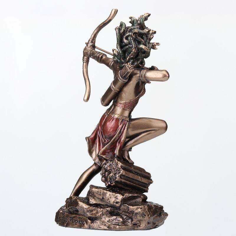 4.53 inches Height Polyresin Medusa the Gorgon Drawing Bow and Arrow Bronze Finish Figurine