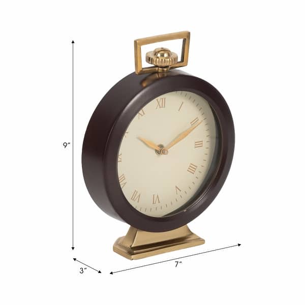 Sagebrook Home 9" Jansen Round Gold And Brown Desk Clock - 7" x 3" x 9"