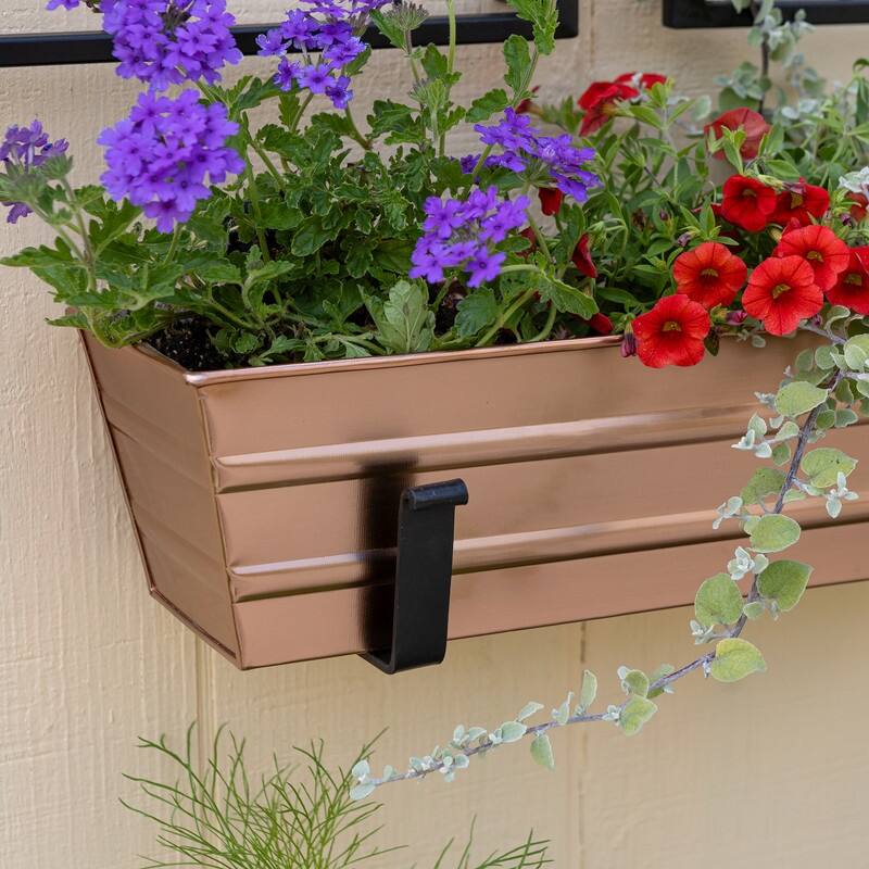 Achla Designs 22" W Galvanized Steel/Wrought Iron Bloom Box Garden Growing Kit With Wall Brackets