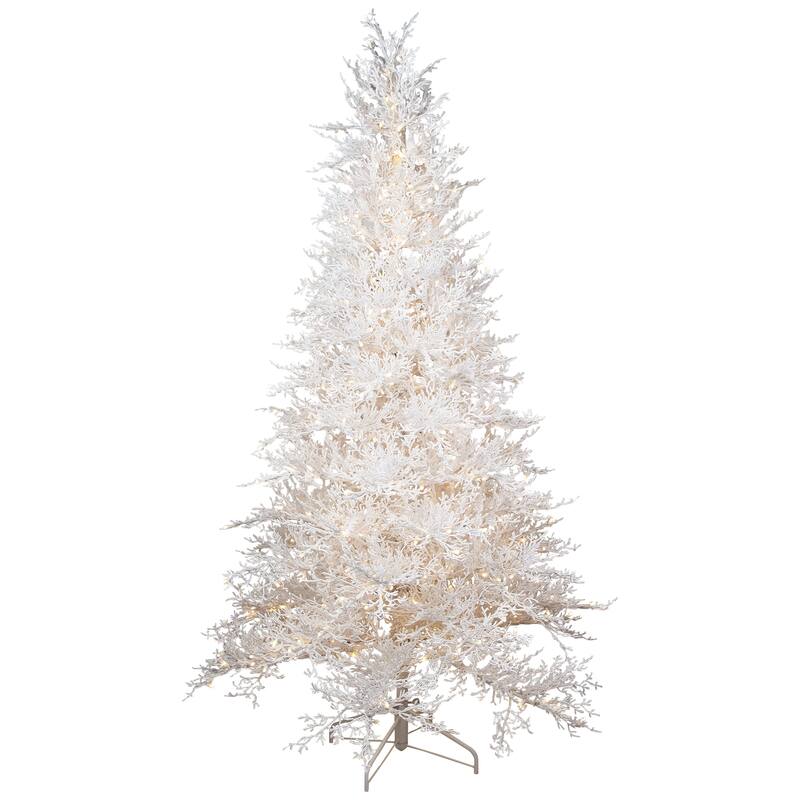 Pre-Lit Flocked Twig Artificial Christmas Tree - 6.5' - Warm White LED - 6.5 Foot
