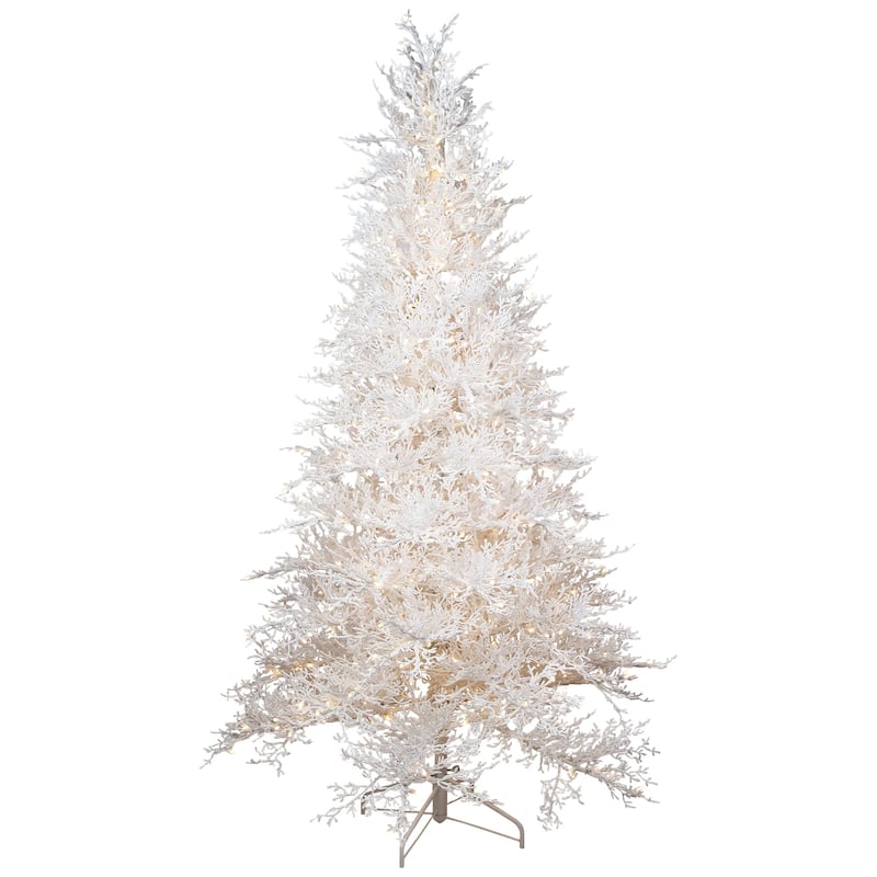 Pre-Lit Flocked Twig Artificial Christmas Tree - 7.5' - Warm White LED - 7.5 Foot
