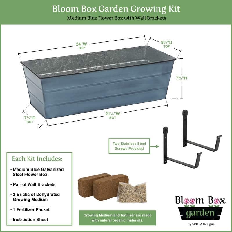 Achla Designs 24" W Medium Galvanized Steel/Wrought Iron Indoor Oudoor Bloom Box Garden Growing Kit