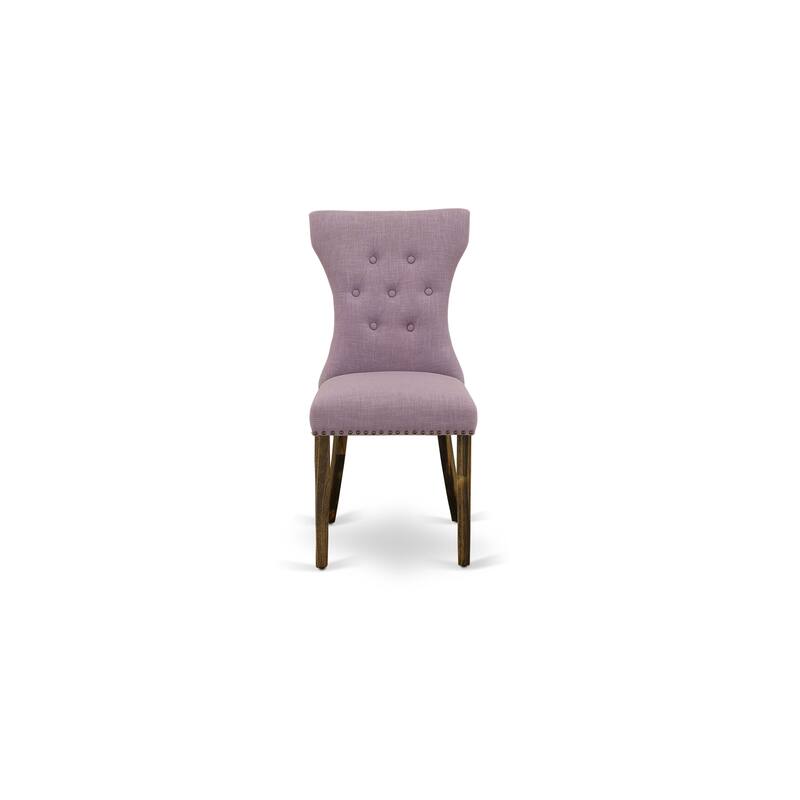 East West Furniture Gallatin Parson Dining Chairs - Button Tufted Nailhead Trim Linen Fabric Chairs, Set of 2, (Finish Options)
