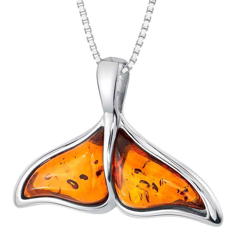 Amber Whale Pendant in Sterling Silver