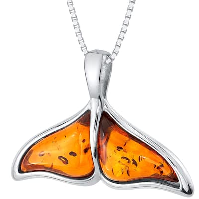 Amber Whale Pendant in Sterling Silver