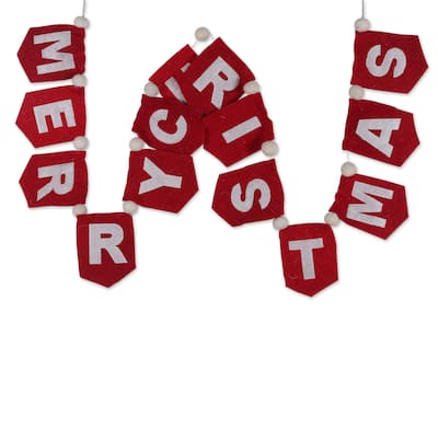 Novica Handmade Christmas Message Wool Felt Garland - Red