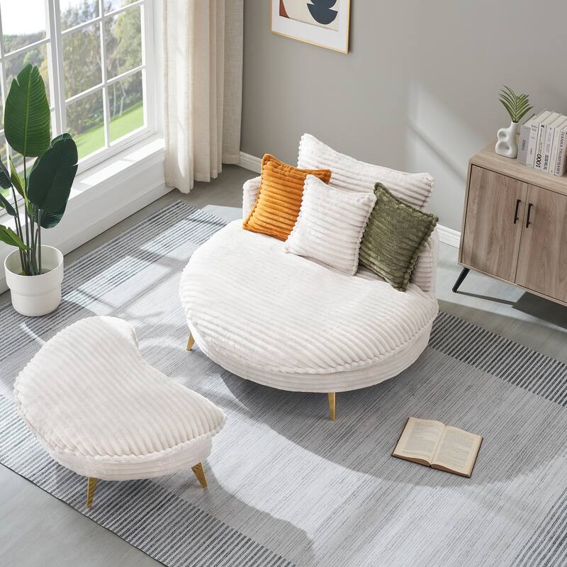 Comfortable Upholstered Armless Chair with Ottoman