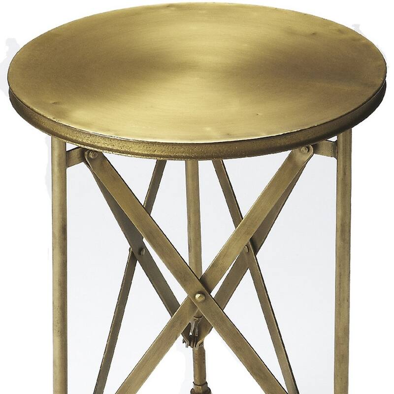 HomeRoots 24" Antiqued Gold Iron Round Rolling End Table - 14.25 in. x 23.5 in. x 14.25 in.