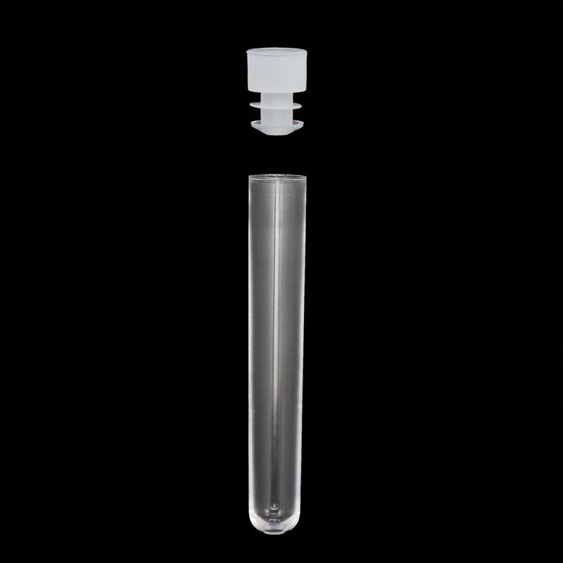 50 Pcs Centrifuge Test Tubes Round Bottom Polystyrene with White Cap 12 x 72mm - Clear