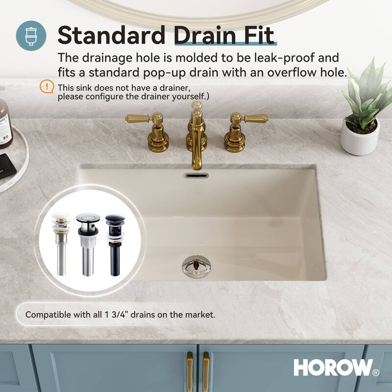 HOROW 23.63 in Rectangular Undermount Ceramic Bathroom Sink in Biscuit with Overflow Drain