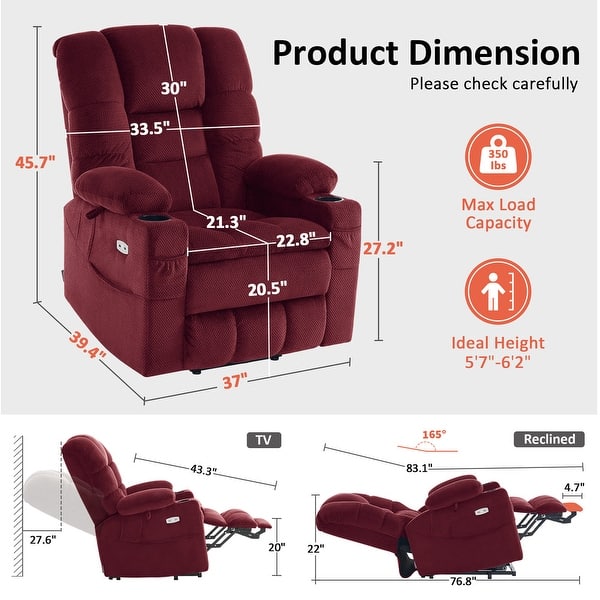 dimension image slide 0 of 5, MCombo Large Dual Motor Power Lift Recliner Chair with Massage and Dual Heating for Big and Tall Elderly People, Fabric 7634