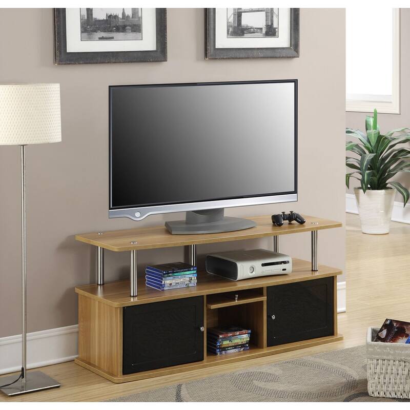 Modern 50-inch TV Stand in Light Oak / Black Wood Finish - 47.2 x 15.8 x 20.5 inches