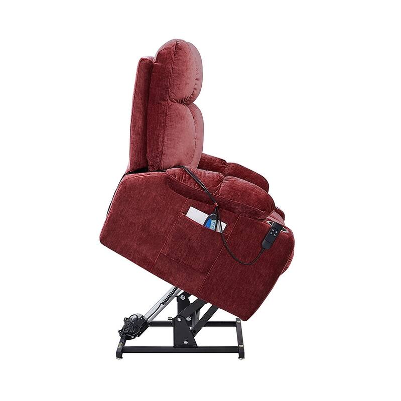 Red Dual OKIN Motor Power Lift Recliner with Adjustable Backrest, Footrest, Heat, and 8-Point Massage for Seniors