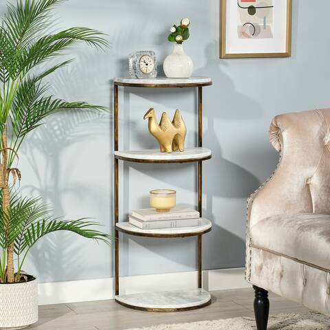 Bainville Modern Glam Handcrafted Marble Half Round Etagere Bookcase by Christopher Knight Home