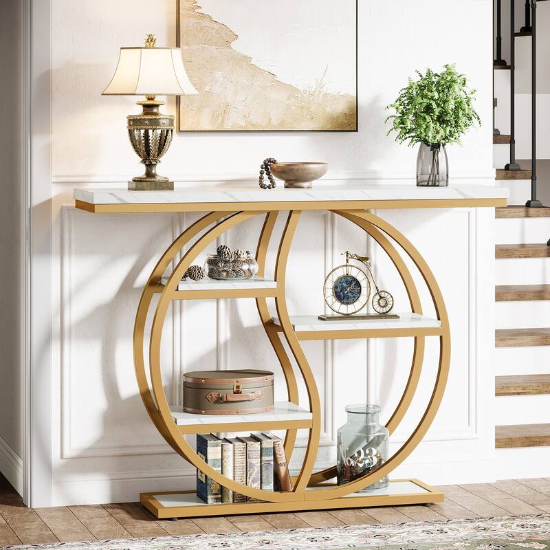 Industrial 5-Tier Console Sofa Table with Storage for Small Spaces - White