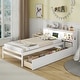 preview thumbnail 5 of 16, Twin Size Bed Frame with LED Light and Bookcase Headboard White