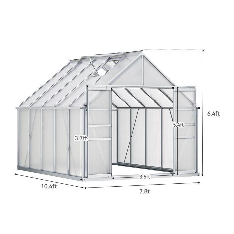 Moasis 6'W X 4/6/8/10/12/16'D Dual-wall PC Walk-in Hobby Greenhouse with Aluminum Frame