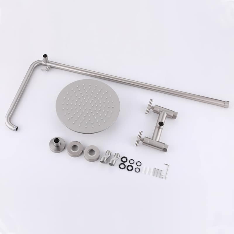 48"H Solid Brass Outdoor 10 Inch Round Rain Shower Set with Dual Cross Handle