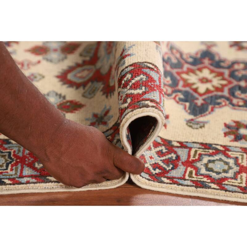 Geometric Kazak Oriental Runner Rug Hand-Knotted Hallway Wool Carpet - 2'0" x 5'10"