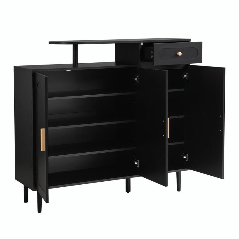 Elegant Cream Shoe Cabinet with Arched Doors, Drawer, Adjustable Shelves