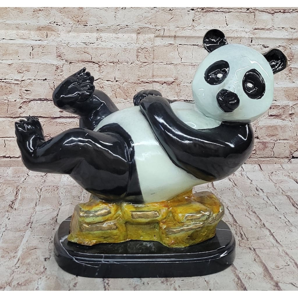 Signed Numbered Colorful Bronze Lazy Chinese Panda Wildlife Creature Bronze Sculpture