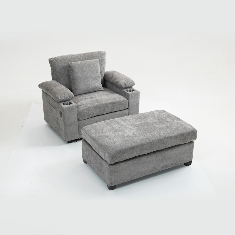 Modern Oversized Chair with Ottoman,Accent Chair Comfy Sofa with Cupholders and USB Charging Ports Chair for Living Room,Bedroom