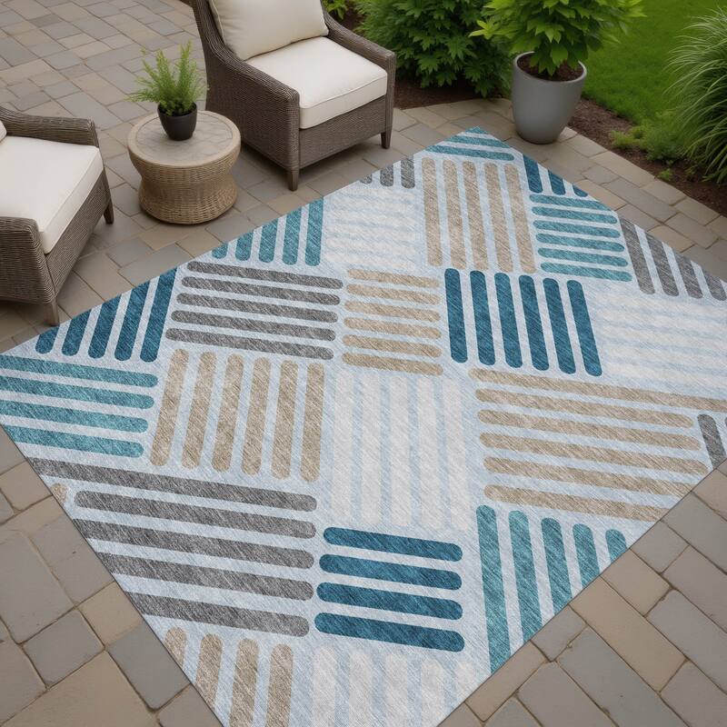 Machine Washable Indoor/ Outdoor Modern Weave Chantille Rug - Teal - 3' x 5'