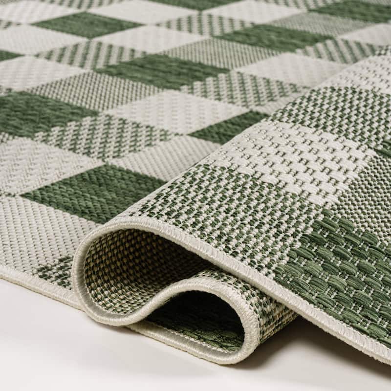 JONATHAN Y Biot Traditional Geometric Bold Gingham Black/Cream Indoor/Outdoor Area Rug