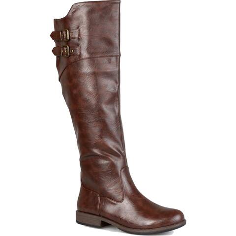 Journee Collection Womens Tori Wide Calf Knee-High Boots Leather Wide Calf - Brown - 8 Medium (B,M)