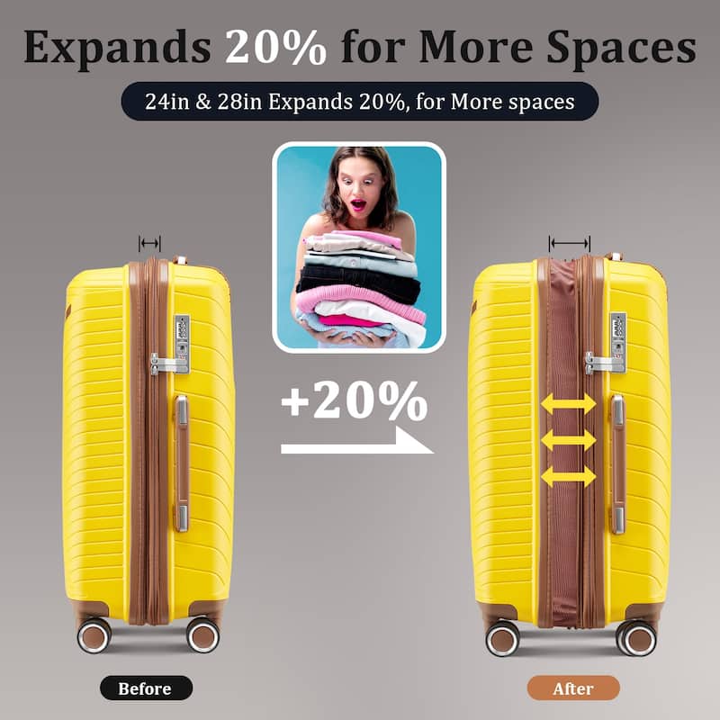 Luggage Sets 4 Piece(14/20/24/28), Expandable Lightweight Suitcase with 4 Double 360 Degrees Mute Spinner Wheels