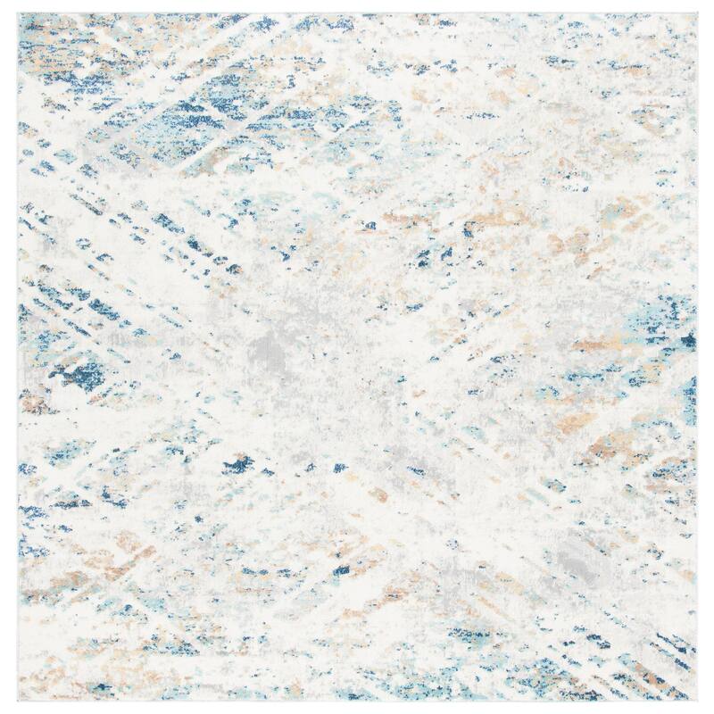 SAFAVIEH Aria Luiza Modern Abstract Rug - 6'7" Square - Ivory/Blue