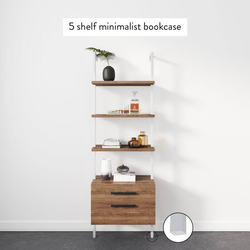 Nathan James Theo Open Shelf Industrial Bookcase with Drawers or Cabinets