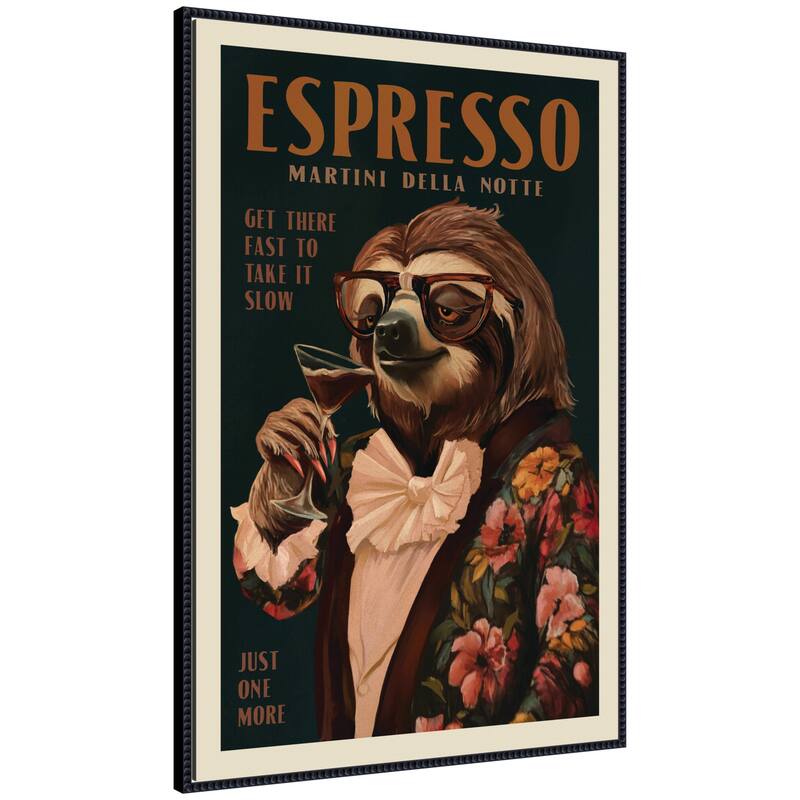 Kate and Laurel WG Espresso Sloth by The Whiskey Ginger Framed Canvas Wall Art Print - 28x41 - Black