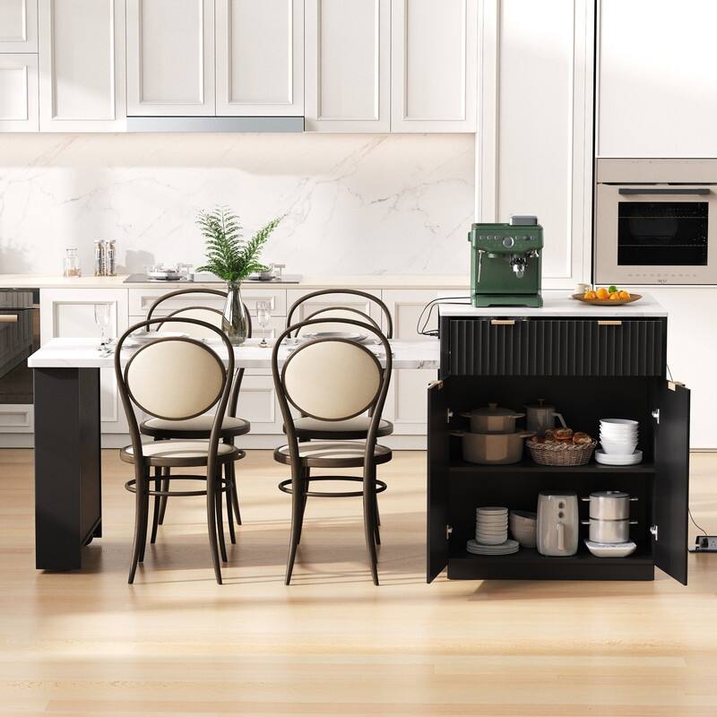 82.6" Fluted Kitchen Island with Extendable Dining Table and Power Outlet for Modern Kitchen Spaces
