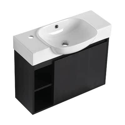 26'' Wall-Mounted Bathroom Vanity with White Ceramic Sink & Soft-Close Door