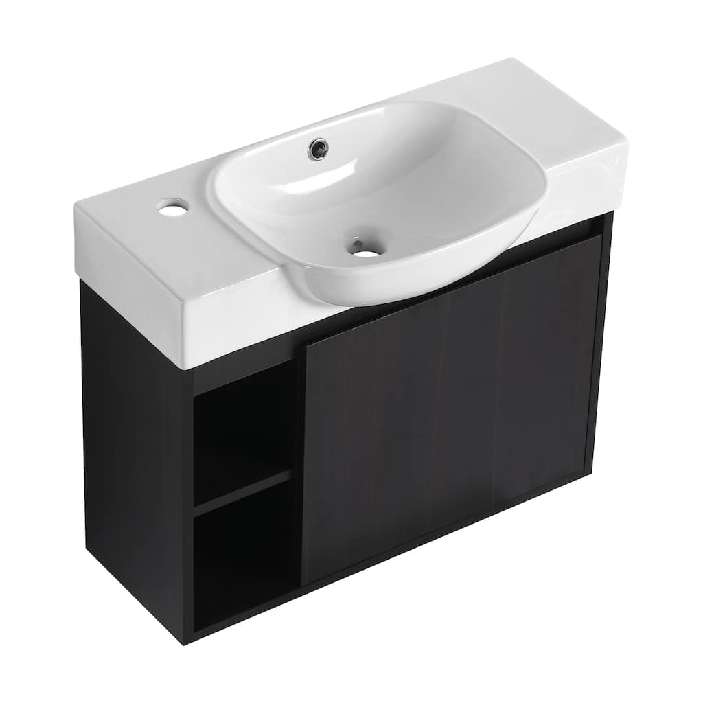 26'' Wall-Mounted Bathroom Vanity with White Ceramic Sink & Soft-Close Door