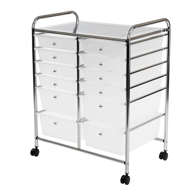 Seville Classics Multi-Use 12-Drawer Organizer Stationary Cart, Frost White