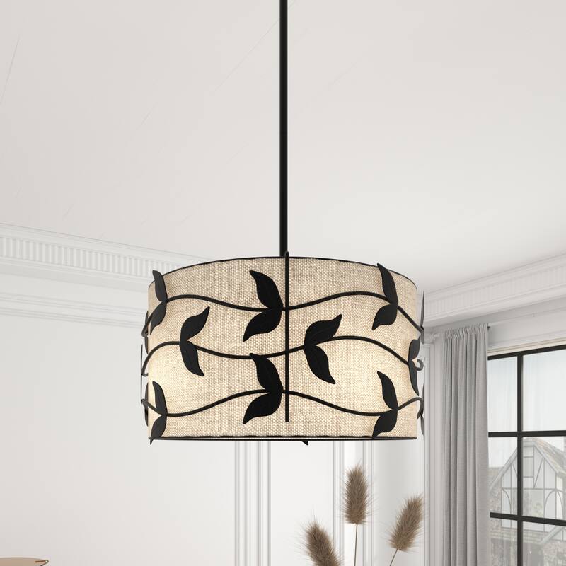 Acroma 4-light Gold/Black Ceiling Cotton Drum Light