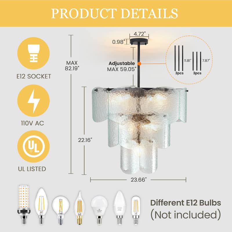 23.66" Modern 8 - Light Dimmable Tiered Chandelier