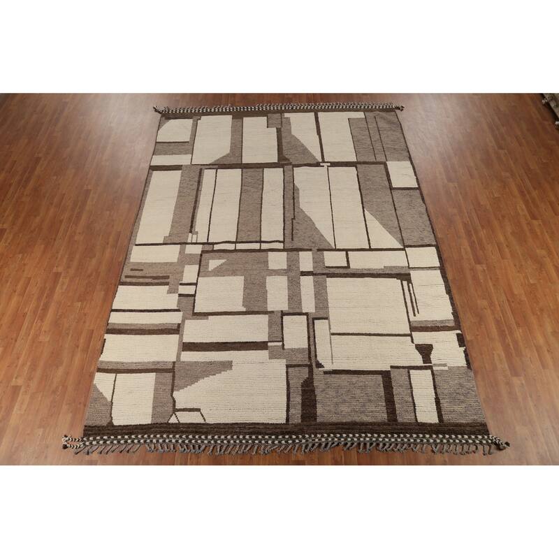 Moroccan Abstract Area Rug Hand-Knotted Geometric Wool Carpet - 8'10"x 12'2"