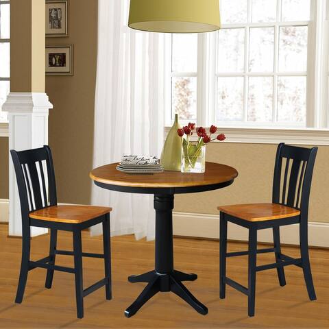 36" Round Pedestal Gathering Height Table With 2 Stools - Black/Cherry