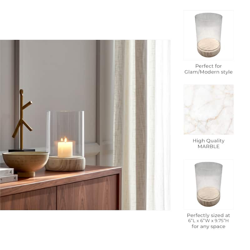 Marble Glass Hurricane Lantern Valencia Style Home Decor - 10" Ivory - 6" x 6" x 9.75"