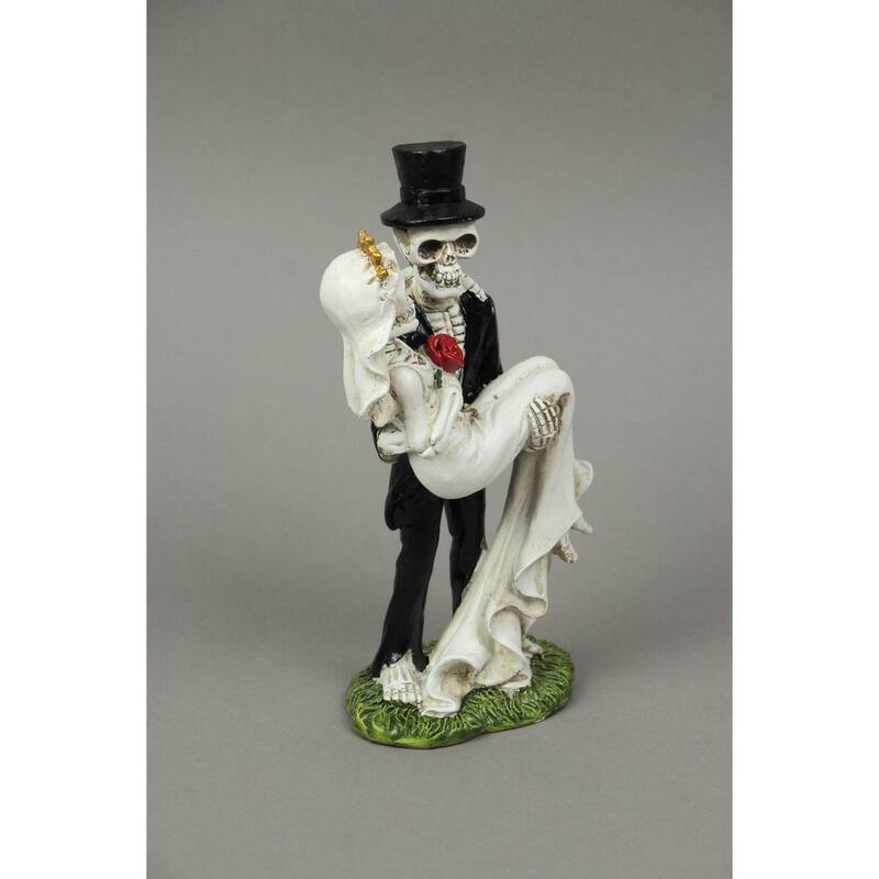 Eternal Bliss Skeleton Bride And Groom Wedding Statue Cake Topper - 8.25 X 4.5 X 2.75 inches