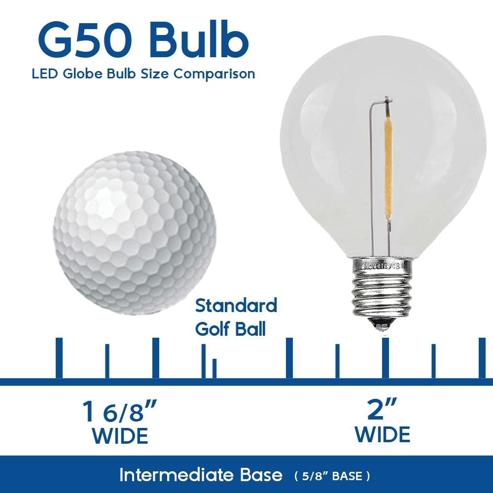 как выглядит 25 Pack G50 Outdoor Patio Globe Replacement Bulbs, Clear, C9/E17 Base - Medium фото